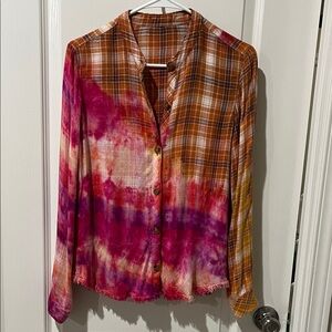 Source Unknown Multicolor Plaid and Tie-Dye Button-Down Shirt